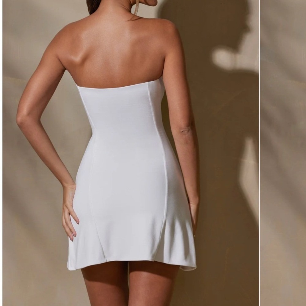 Oh Polly Brielle White Bandeau Mini Dress Strapless Bodycon Side Split US 4 NEW - Picture 2 of 10
